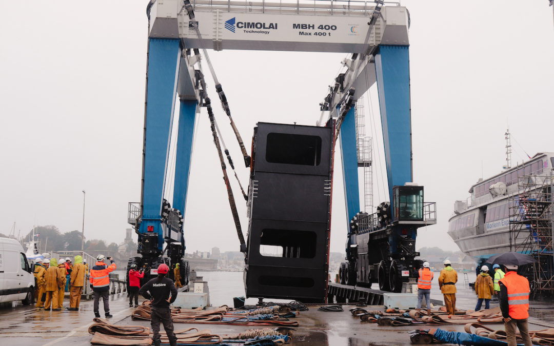 The door to the dry dock gets a facelift at the Port of Concarneau, Shipbuilding and Ship Repair centre